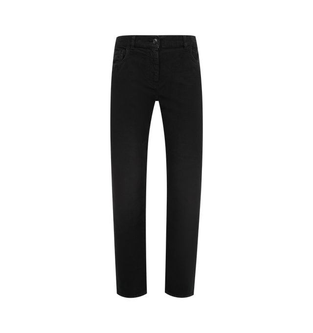 Image 1 of 3 - BLACK - THE ROW Booker Jean featuring mid-rise jean in richly textured black denim with straight leg, tonal topstitching, and classic 5-pocket construction. 100% cotton. Made in Japan.