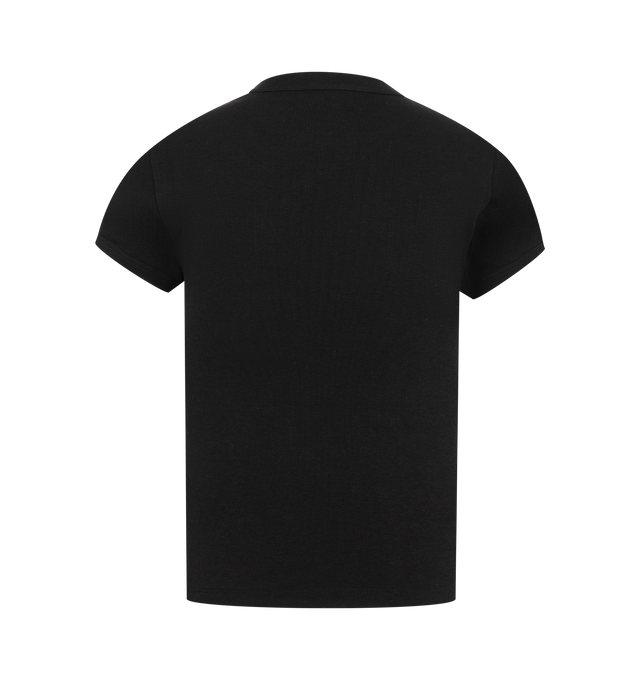 Image 2 of 2 - BLACK - SAINT LAURENT Ribbed T-Shirt featuring fitted crewneck, short sleeves and a tonal logo patch at the chest. 100% cotton. Made in France.