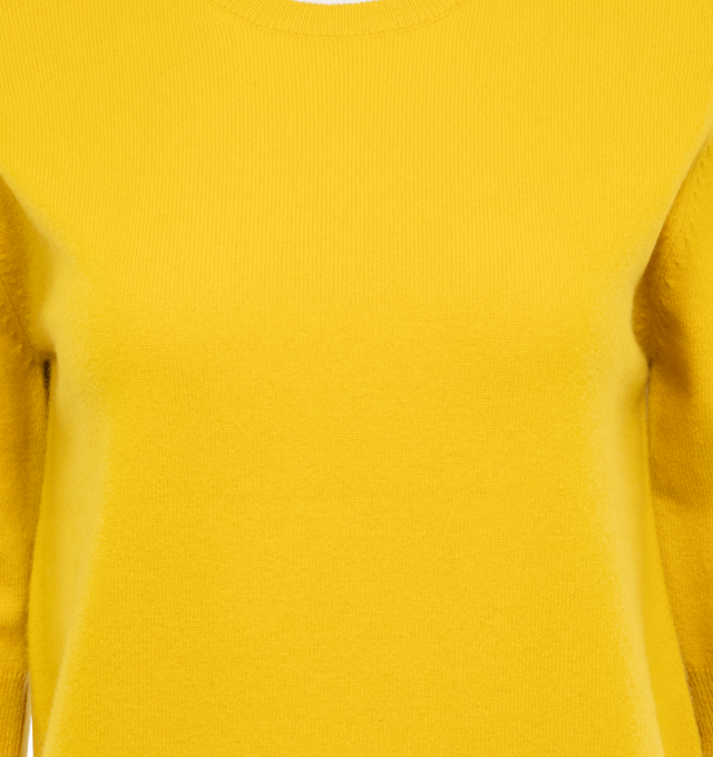Image 3 of 3 - YELLOW - EXTREME CASHMERE Well Sweater featuring cashmere blend, knitted construction, round neck, short sleeves, ribbed cuffs and hem, signature embroidered-detail to the cuff and pull-on style. 88% cashmere, 10% nylon, 2% spandex/elastane. 