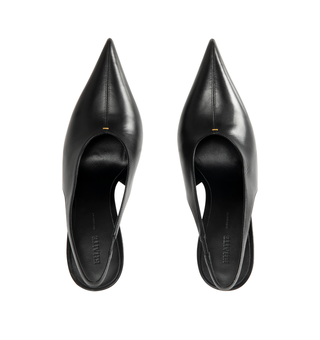 Image 4 of 4 - BLACK - KHAITE Bella Pump 100 featuring pointed-toe slingback heel, 18-karat-gold-plated brass that tips the sculpturally wrapped wedge heel and lined in goatskin. Heel height: 4 in. 100% calfskin.