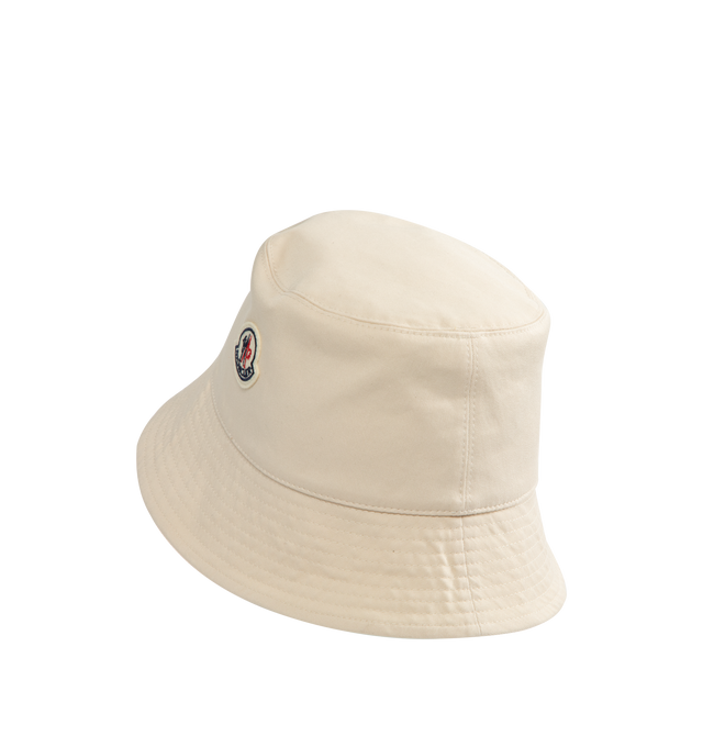 Image 2 of 2 - WHITE - MONCLER Logo Patch Bucket Hat featuring classic felt logo patch, flat crown and downturn brim. Cotton/elastane. Made in Bulgaria.