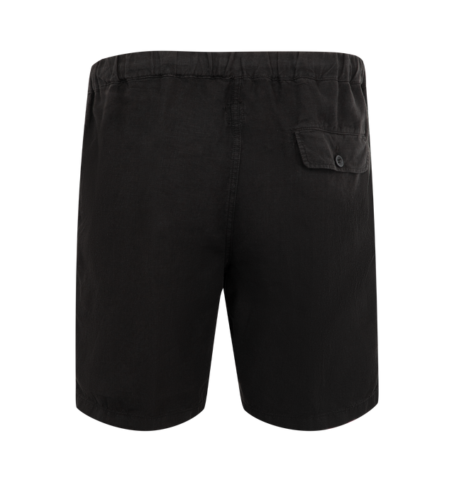 Image 2 of 3 - BLACK - 120% LINO Linen Drawstring Shorts featuring relaxed fit, straight leg, drawstring waistband, side pockets and rear flap pocket. 100% linen.