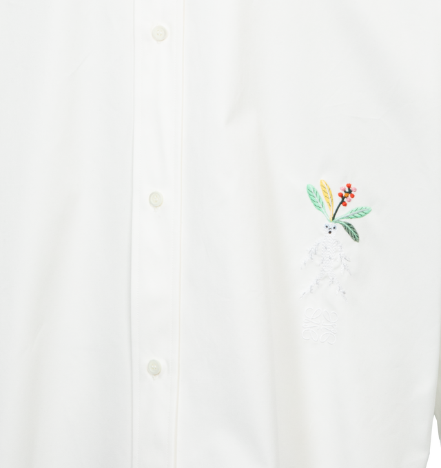 Image 3 of 3 - WHITE - LOEWE Shirt featuring relaxed fit, regular length, mandragora embroidery at the front, classic collar, long sleeves, buttoned cuffs, button front fastening, curved hem and anagram embroidery placed at the front. 100% cotton. 