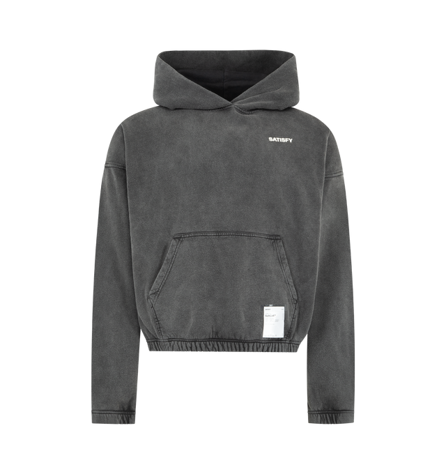 Image 1 of 3 - BLACK - SATISFY SoftCell Hoodie featuring soft organic French terry cotton, loose, cropped fit, elasticized cuffs and hem, mini S-Carabiner to clip in valuables and exterior detachable care label. 100% cotton.