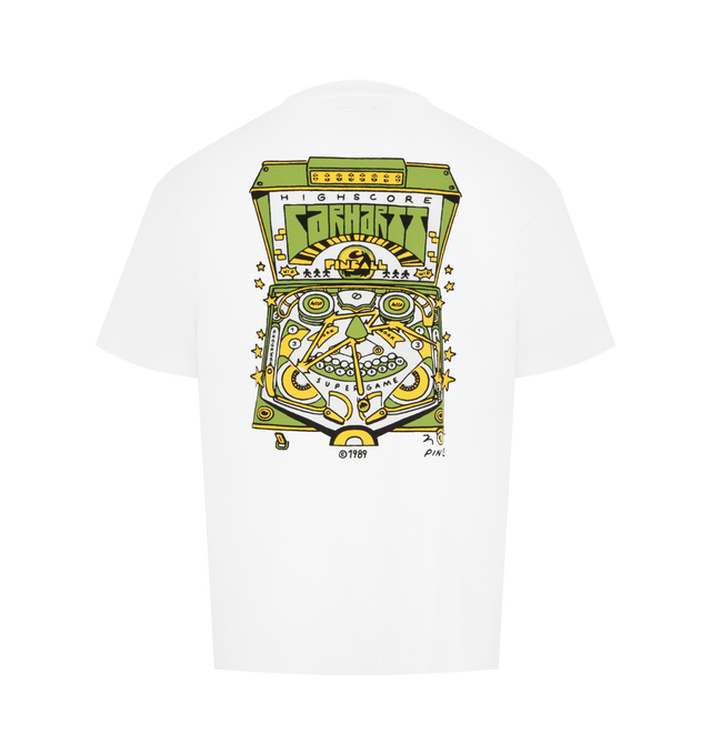 Image 2 of 2 - WHITE - CARHARTT WIP Pinball T-Shirt featuring a loose fit, crew neck, short sleeves, midweight organic cotton jersey and a graphic print appears on the chest. 100% cotton.