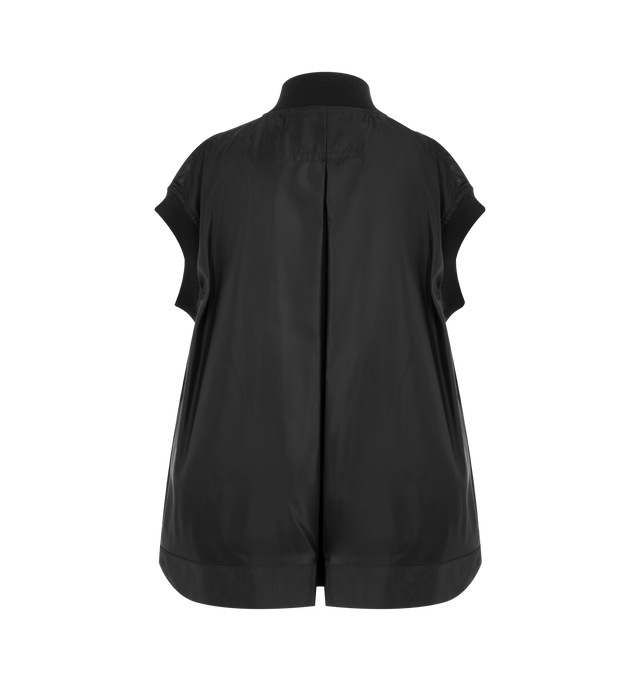 Image 2 of 2 - BLACK - SACAI Nylon Twill Vest featuring rib-knit stand collar, hem, and armscyes, two-way zip closure, webbing trim and press-stud tabs at front, welt pockets, inverted box pleat at back yoke and full satin lining. 100% nylon. Fill: 100% polyester. Lining: 100% cupro. Made in Japan.