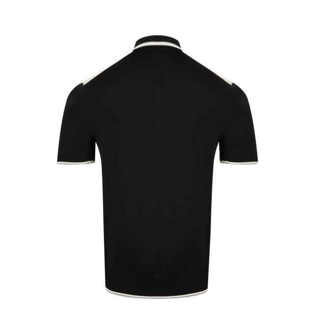Image 2 of 2 - BLACK - AMIRI MA Striped Polo in viscose fabric featuring classic polo collar, chest gold-tone metallic logo, chest patch detail, short sleeves and straight hem. 100% viscose.
