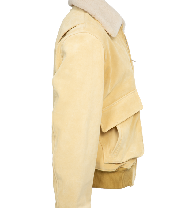Image 3 of 5 - YELLOW - MARNI Bomber Jacket featuring ribbed collar and hem, two flap fron pockets, zip front closure and patch logo on back.  