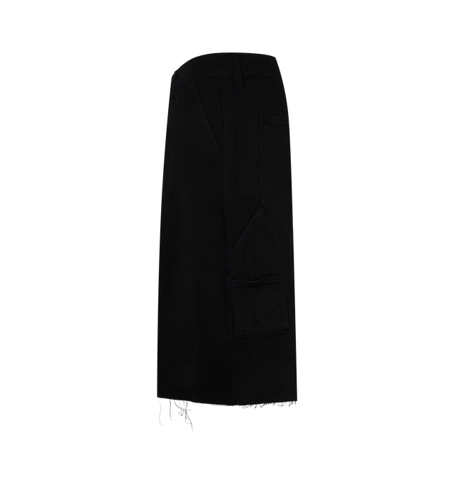 Image 3 of 3 - BLACK - The Fear Of God Essentials Men's Raw Cut 5-Pocket Short is made in 100% cotton 13oz denim in an overdyed wash. The classic, knee length is detailed with antique brass hardware, and Essentials signature label at the back pocket.