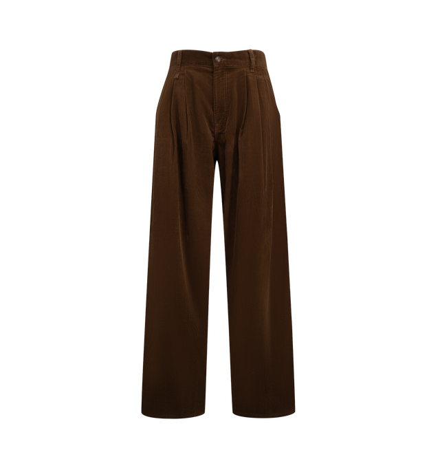Image 1 of 3 - BROWN - R13 Women's Triple Pleated Corduroy Wide Leg Jeans are crafted from nonstretch cotton denim and feature a faded medium wash with dramatic pleated detailing that enhances the wide-leg silhouette. Main Material: 100% Cotton. Made in Italy.