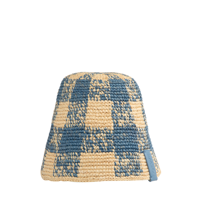 Image 1 of 2 - BLUE - LOEWE PAULA'S IBIZA Bucket hat in raffia featuring an allover check pattern and embossed LOEWE calfskin tab. Made in Madagascar.