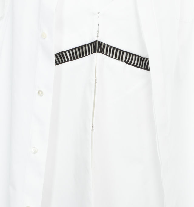 Image 3 of 3 - WHITE - SACAI Cotton Poplin Shirt featuring spread collar, button closure, layered and pleats at back. 100% cotton.  