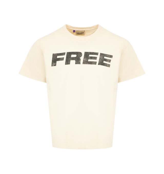 Image 1 of 2 - WHITE - GALLERY DEPT. Free Tee featuring graphic print on both the front and back, back graphic layered with GD ENGLISH logotype rendered in gold glitter, relaxed 90's fit, short sleeves and crew neck. 100% cotton. Made in USA.
