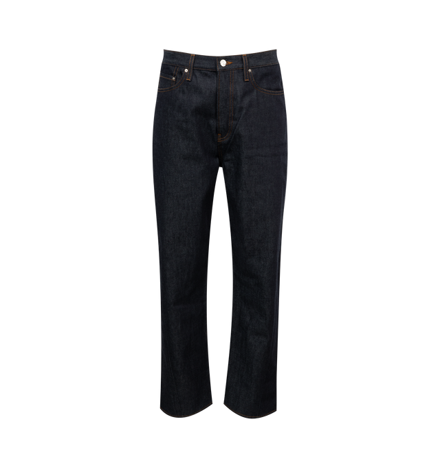 Image 1 of 2 - BLUE - TOTEME TWISTED SEAM DENIM FULL LENGTH featuring button fly, silver-tone hardware, belt loops, five pockets and embroidered monogram. 100% organic cotton. 