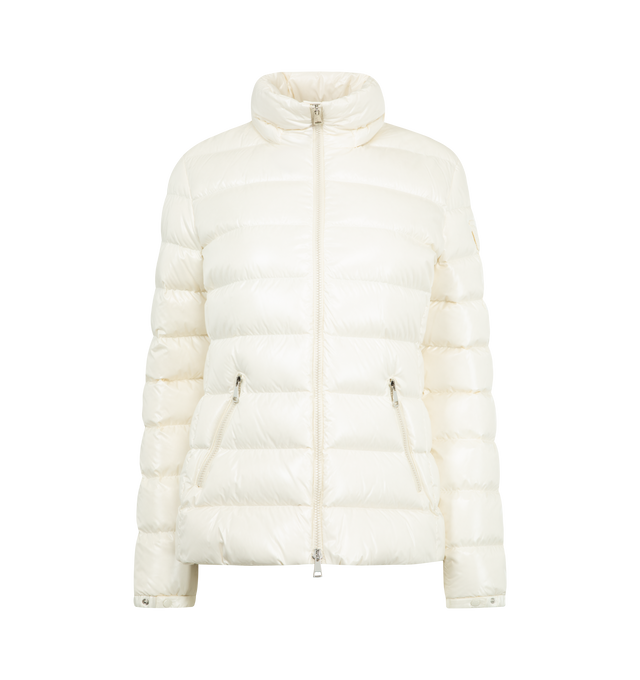 Image 2 of 4 - WHITE - MONCLER Badyf Faux Fur-Trimmed Hooded Short Down Jacket featuring nylon laqu lining, down-filled, detachable faux fur trim, detachable and adjustable hood, zipper closure, flap sleeve pocket, zipped pockets and adjustable cuffs. 100% polyamide/nylon. Padding: 90% down, 10% feather.