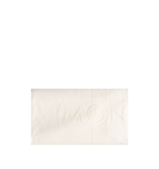 Image 1 of 3 - NEUTRAL - MONCLER Logo Cotton Beach Towel featuring terry texture and logo detail. 100% cotton. Made in Portugal.