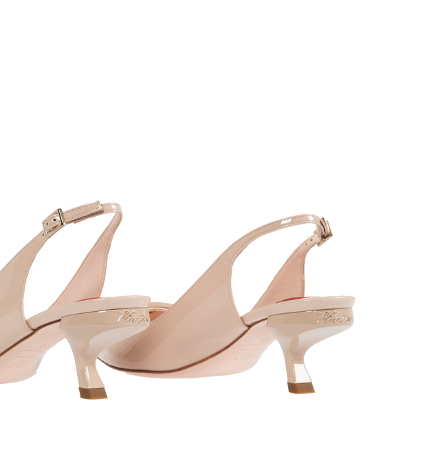 Image 3 of 4 - PINK - ROGER VIVIER Virgule Lacquered Buckle Slingback Pumps in Patent Leather featuring patent leather upper, tapered toe, lacquered buckle, heel strap, leather insole with heart-shaped insert and lacquered Virgule heel. 2.2 inches. Leather outsole. Made in Italy. 