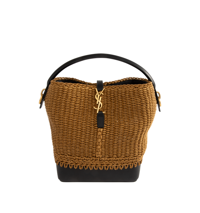 Image 1 of 3 - BROWN - SAINT LAURENT Le 37 Raffia Bucket bag made with rope and vegetable-tanned leather, featuring a cassandre hook closure, bronze-toned hardware, four metal feet, lined with certified linen, a removable zip pouch, top handle and adjustable and detachable strap. 7.9" x 9.8" x 6.3". Corde, calfskin, brass. Made in Italy.