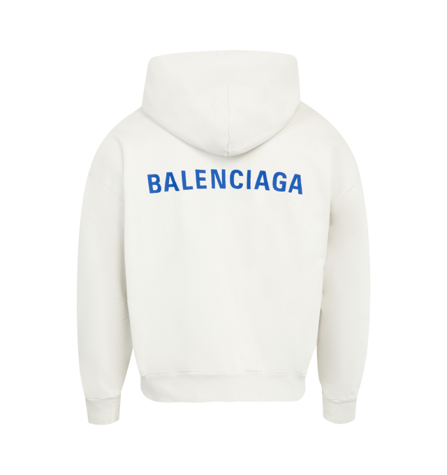Image 2 of 2 - WHITE - BALENCIAGA Back Zip-Up Hoodie featuring regular fit, dry fleece, hood without drawstring, dropped shoulders, double-ended zip fastening, 2 pockets at front, gathered at cuffs and waistline and Balenciaga Back logo embroidered at front and back. 100% cotton. Made in Portugal.
