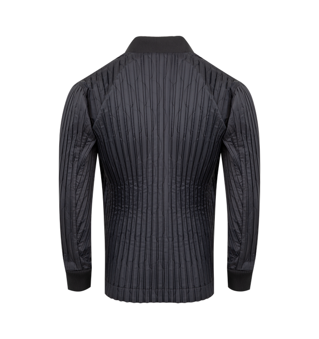 Image 2 of 3 - GREY - ISSEY MIYAKE Padded Pleats Blouson featuring ribbed stand collar, long sleeves, ribbed cuffs, pleated throughout, quilted design and front button closure. 100% polyester. Made in Japan.