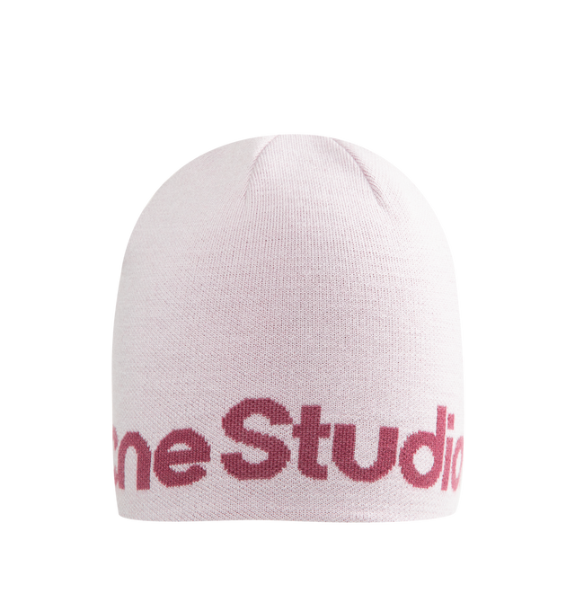 Image 1 of 3 - PINK - Acne Studios Rib Knit Beanie with Logo is crafted from chunky ribbed material and features the brand's signature Face logo at the front. Designed with a classic comfortable one-size silhouette, this designer beanie combines cold-weather functionality with Acne Studios' distinctive minimalist aesthetic.