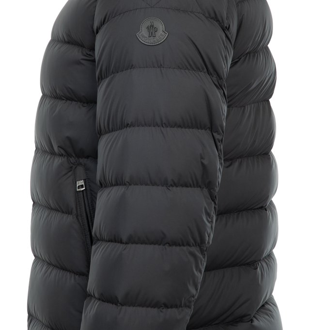 BLACK - MONCLER Arneb Down Jacket featuring lightweight micro chic lining, down-filled, adjustable and detachable hood, zipper closure, zipped pockets, adjustable cuffs with snap button closure and leather logo. 100% polyester. Padding: 90% down, 10% feather.