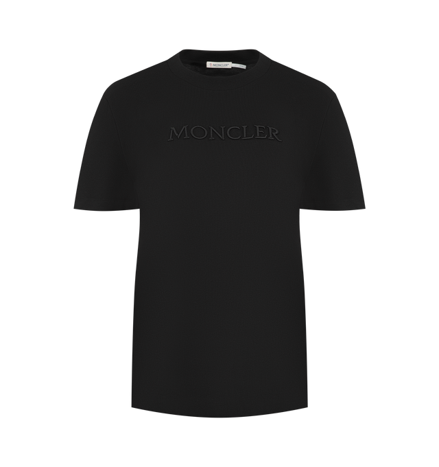 Image 1 of 3 - BLACK - MONCLER Cotton T-Shirt featuring cotton jersey, ribbed crew neck, short sleeves and embroidered logo. 100% cotton.