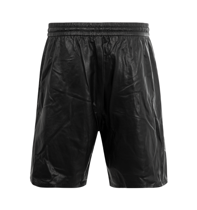 Image 2 of 3 - BLACK - AMIRI Lightweight Leather Short featuring regular fit, side pockets, elasticated waistband, drawstring closure and side pockets. Leather.