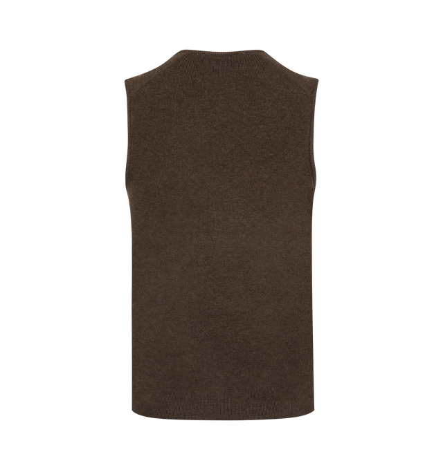 Image 2 of 2 - BROWN - FEAR OF GOD ESSENTIALS Rib Tank featuring poly-nylon rib knit, form fitting, cropped at the hip and a Fear of God Essentials label is positioned at the back. 88% polyester, 12% nylon rib knit.