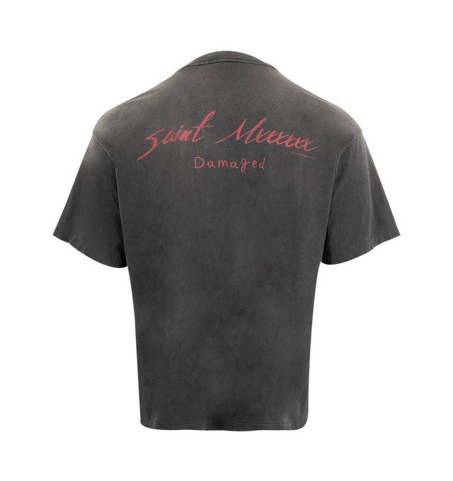 Image 2 of 2 - BLACK - SAINT MICHAEL Damaged Tee featuring crew neck, short sleeves, relaxed fit and graphic print on front and back. 100% cotton.