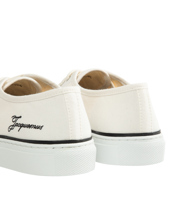 Image 3 of 5 - WHITE - JACQUEMUS The Ff Skate Sneakers featuring canvas upper, round toe, flat cotton laces, embroidered signature and monogram logos, rubber sole and canvas insole and lining. 100% cotton. Made in Portugal.