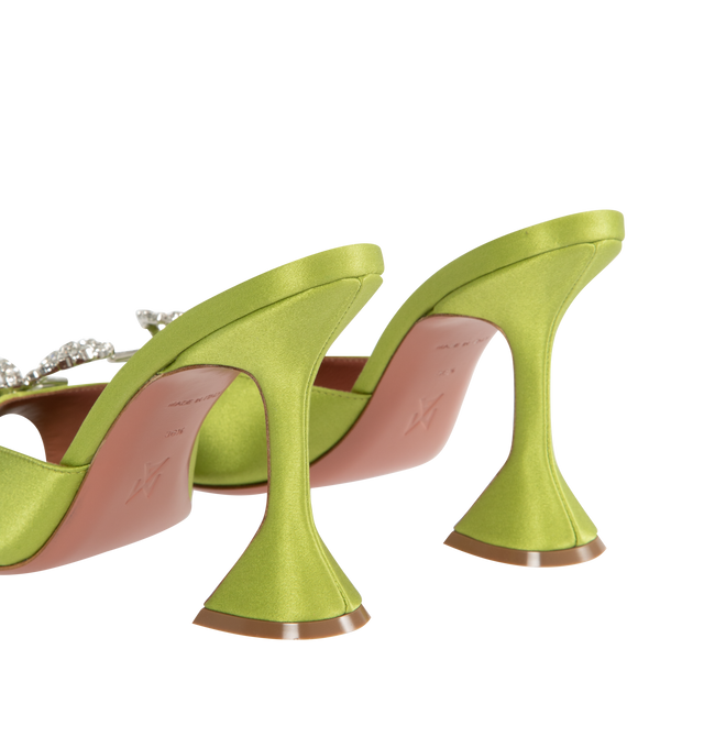 Image 3 of 4 - GREEN - AMINA MUADDI Rosie satin slipper mules featuring a 95mm flared heel. Satin, leather. Made in Italy.  