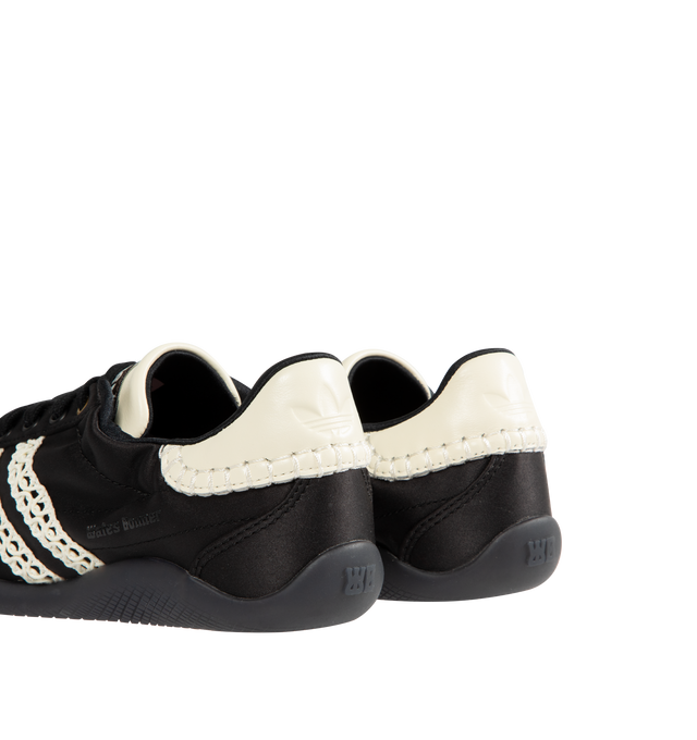 Image 3 of 5 - BLACK - ADIDAS X WALES BONNER Karintha Lo Satin Sneaker featuring contrast corded stripe at sides, elastic top, removable insole, lace-up closure, round toe and rubber sole.