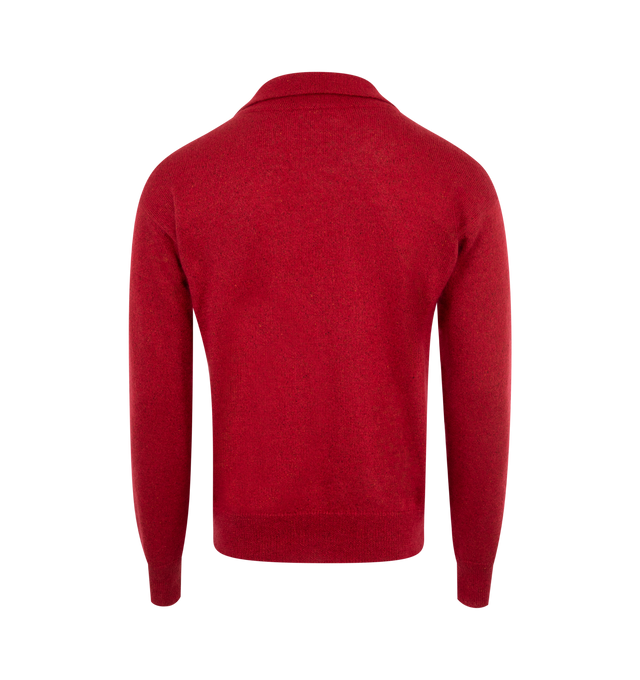 Image 2 of 2 - RED - The Row Men's long-sleeved polo in silk and mohair tweed with 2-button collar, relaxed fit, and ribbed neckline, cuffs, and hem. 65% Silk, 35% Mohair. Made in Italy.