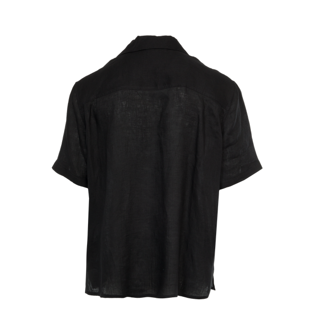 Image 2 of 3 - BLACK - LOEWE PAULA'S IBIZA Linen featuring relaxed fit, regular length, camp collar, short sleeves, button front fastening, chest patch pocket, straight hem and Anagram ajour embroidery placed on the chest pocket. Linen. Made in Portugal. 