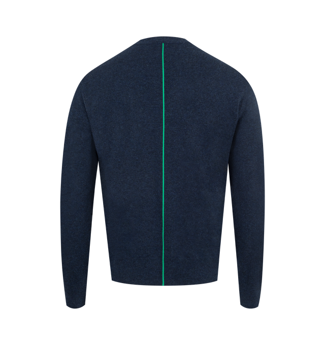 Image 2 of 3 - NAVY - LOEWE Cardigan in medium-weight wool featuring a contrast two-tone intarsia detail at the hem, a contrast intarsia stripe at the back, regular fit, regular length, jersey stitch, v-neck, ribbed collar, cuffs and hem, button front fastening and contrast Anagram embroidery placed on the chest. Wool/polypropylene. Made in Italy.