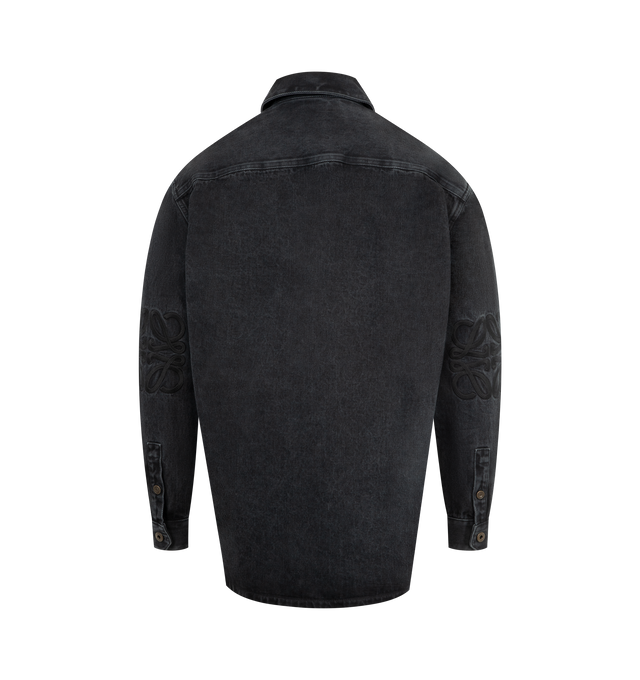 Image 2 of 2 - BLACK - LOEWE Anagram Overshirt in medium-weight cotton denim featuring an Anagram embroidery at the elbows, relaxed fit, regular length, classic collar, button front fastening and buttoned cuffs. Cotton. Made in Italy.