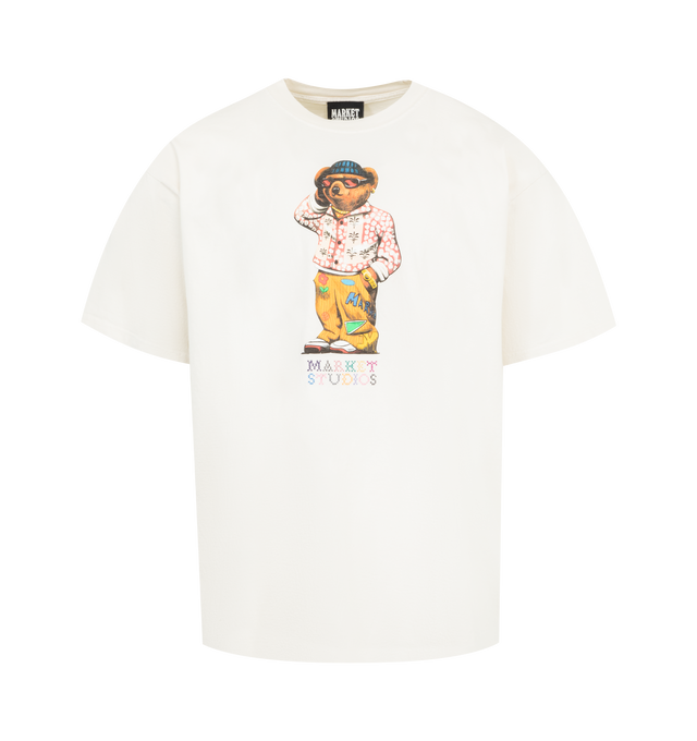 Image 1 of 2 - WHITE - MARKET Folk Bear Graphic T-Shirt featuring crewneck, short sleeves, straight hem and graphic print on front. 100% cotton.