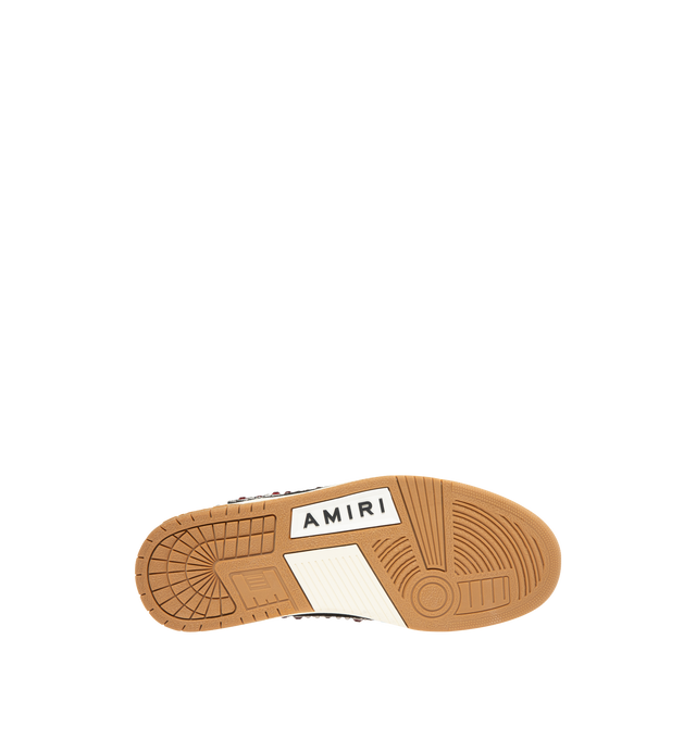 Image 4 of 5 - BLACK - AMIRI Stud Skel Top Low Sneaker featuring bone appliques, stud detailing, two-tone rubber sole with an upper paneled with washed denim and textured suede. 95% cotton, 5% polyester. Sole: rubber.