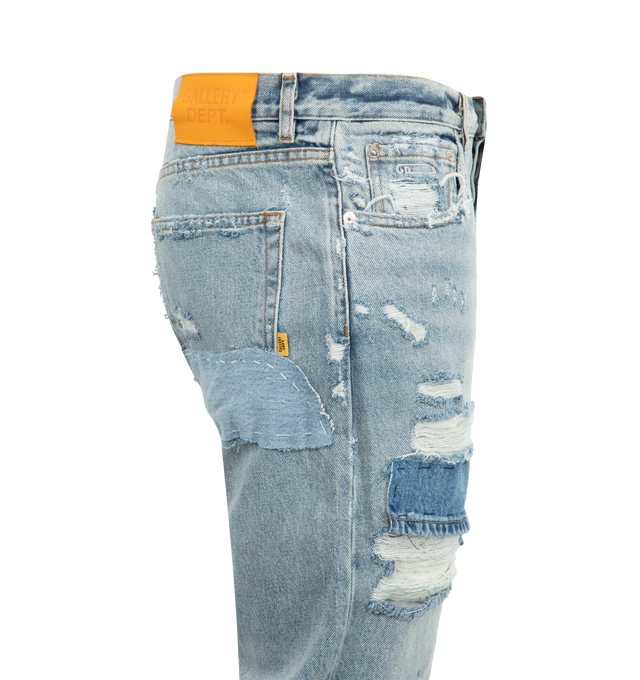 Image 3 of 3 - BLUE - GALLERY DEPT. Bowery 5001 Jean featuring 5001 silhouette, 5-pocket design, distressing throughout, straight leg and GD custom hardware. 100% cotton. Made in USA.