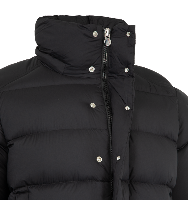 Image 5 of 5 - BLACK - MONCLER Vezere Short Down Jacket featuring recycled longue saison, nylon lger brillant lining, down-filled, detachable and adjustable hood, zipper and snap button closure, zipped pockets, patch pocket on the sleeve, adjustable cuffs and hem with drawstring fastening. 100% polyamide/nylon. Padding: 90% down, 10% feather.