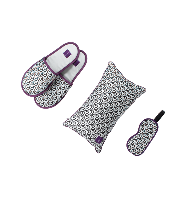 Image 1 of 1 - PURPLE - LANVIN LAB X FUTURE Travel Kit Triangle Eagle featuring pillow, slippers and eye mask with print throughout. 