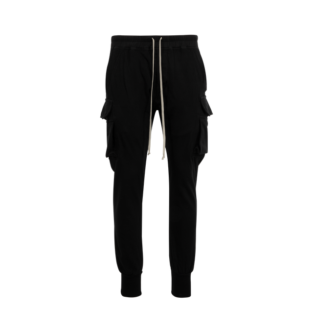 Image 1 of 3 - BLACK - DRKSHDW Mastodon Cut Lounge Pants featuring slim-fit, drawstring at elasticized poplin waistband, four-pocket styling, button-fly, rib-knit cuffs and cargo pocket at outseams. 100% organic cotton. Made in Italy.