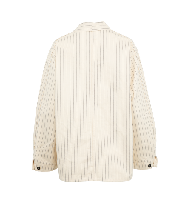 Image 2 of 2 - NEUTRAL - POST O'ALLS De Luxe Railroader Jacket featuring button front closure, button cuffs, stripes throughout and 4 front patch pockets. 100% cotton. Made in Japan.