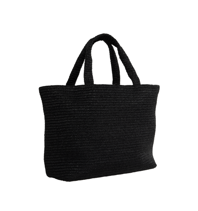 Image 2 of 3 - BLACK - SAINT LAURENT Supple Tote Bag featuring embroidered Saint Laurent signature in tonal raffia, bronze-tone hardware, two top handles, unlined and open top. 16.9"21.3" X 13.8" X 7.1". 8.3" handle drop. 50% raffia, 50% viscose. Made in Madagascar. 