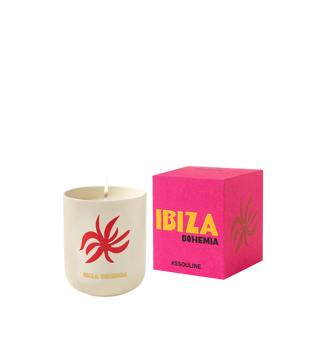 Image 1 of 4 - MULTI - Assouline Ibiza Bohemia - Travel From Home Candle. Bask in an Ibiza sunrise glittering over ocher sands with a mlange of lemon, bergamot, green apple, and patchouli, capturing the essence of carefree mornings and the enchanting rhythm of island life. Material: Ceramic Vessel. Wax Family: Soy, Coco, Paraffin Blend. Approximate Burn Time: 50 Hours. Weight: 11.25 oz (318.02 g). Dimensions: 4 x 3.37 in (10.16 x 8.56 cm).