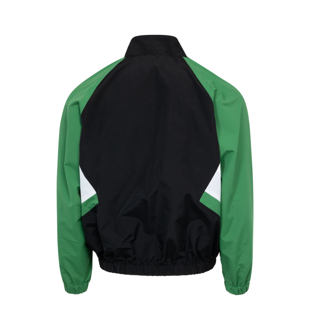 Image 2 of 2 - GREEN - RHUDE Colorblock Track Jacket featuring mock collar, long sleeves, elasticized cuffs, slant snap-down pockets, elasticized waistband and two-way zip closure. 100% nylon. 