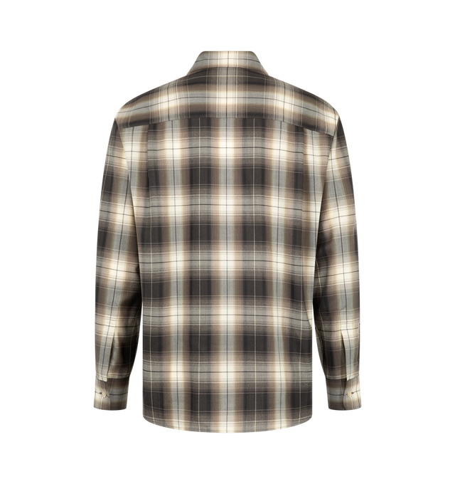 Image 2 of 2 - BROWN - Auralee Men's Super Light Wool Check Shirt is crafted from a lightweight wool check fabric woven from Super 120's ultra-fine worsted wool yarns and features a relaxed-fit silhouette. Main Material: Wool.