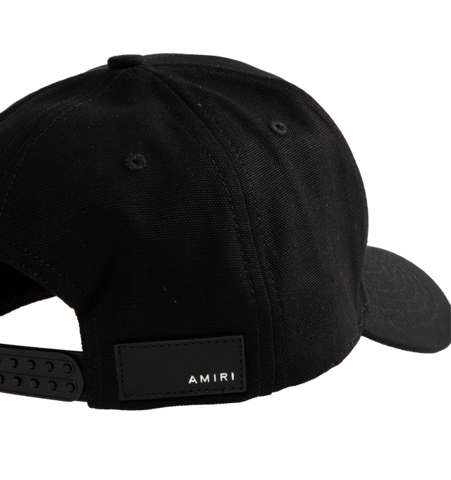 Image 3 of 3 - BLACK - Amiri Crystal Hat has an embroidered design with crystal details, a strap fastening at the back, embroidered eyelets, an internal headband, and a curved peak. 100% cotton. Made in USA.