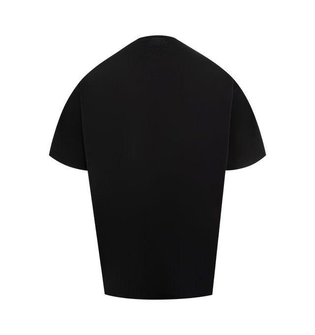 Image 2 of 2 - BLACK - VETEMENTS Sticker T-shirt featuring rib-knit crewneck, graphic at front, dropped shoulders and short sleeves. 100% cotton.